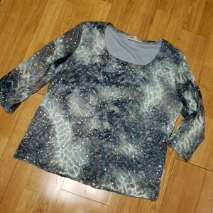 Teal lace sparkle top 3X